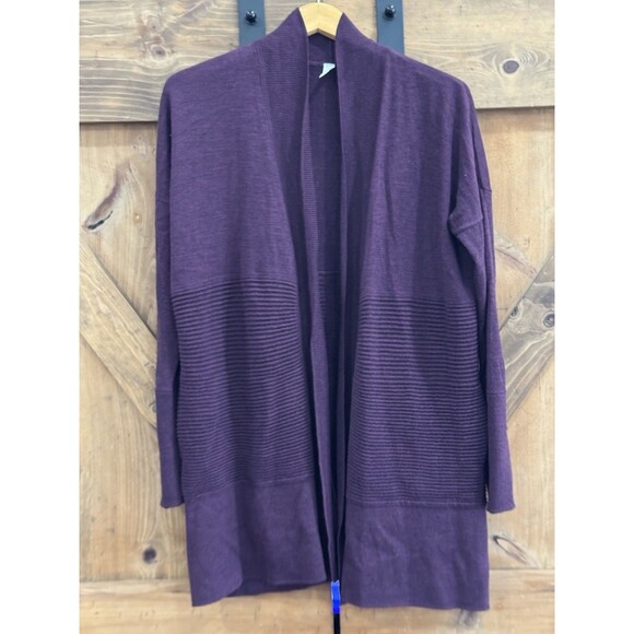 Lululemon Sit In Lotus Wrap II Size 8 Merino Wool Cardigan Sweater Plum - Picture 2 of 5